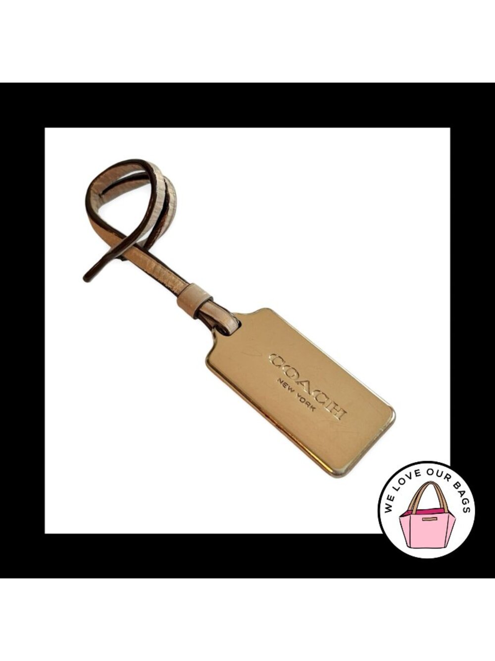 COACH HANG TAG Thick Gold Metal & Croc Leather Strap Loop Bag Charm Keychain Fob